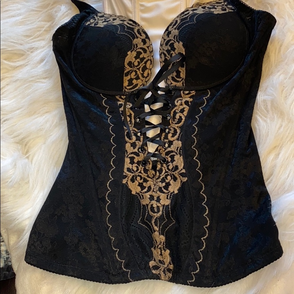 Black Bustier with front gold trim